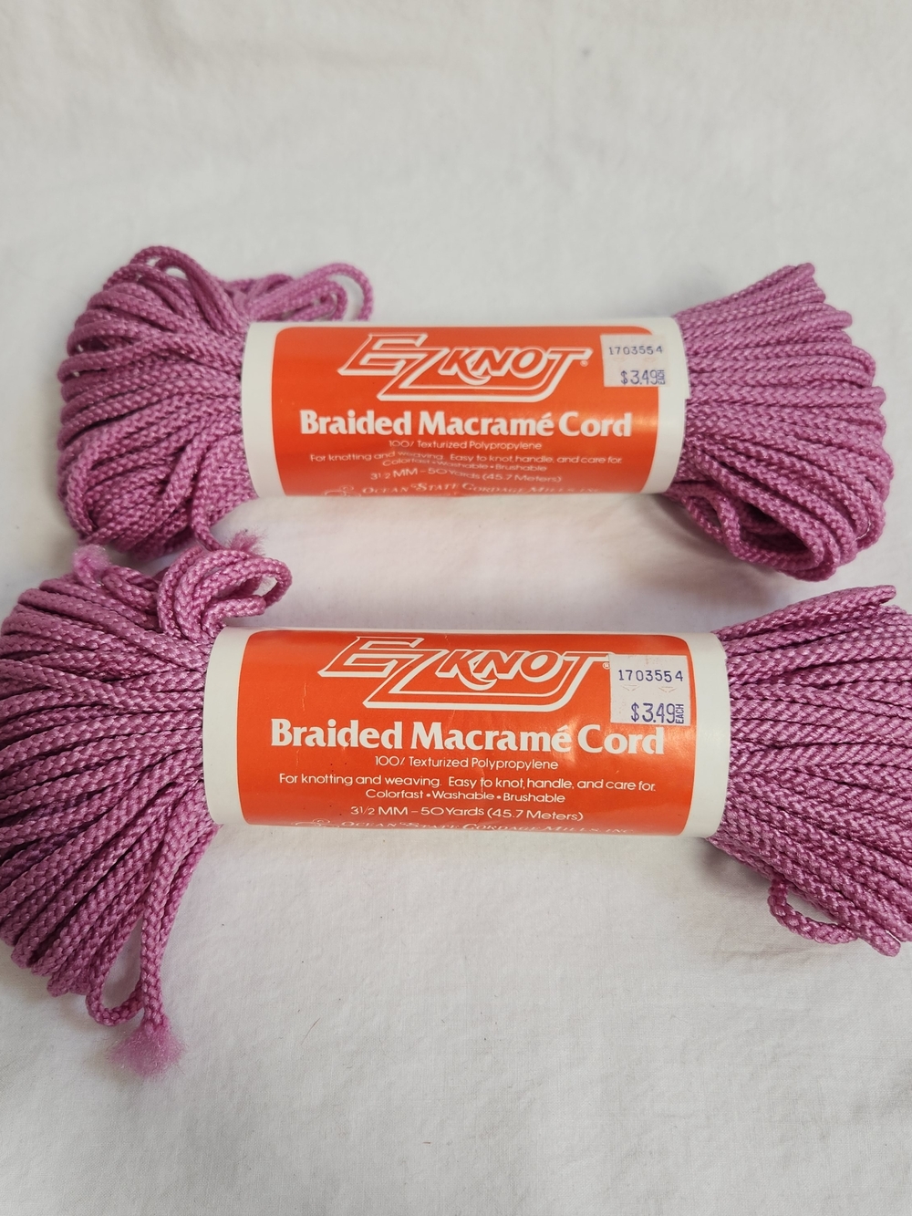 2 Herculon EZ Knot Braided Macrame Cord FUSCHIA PINK PURPLE 3.5mm 50 Yards